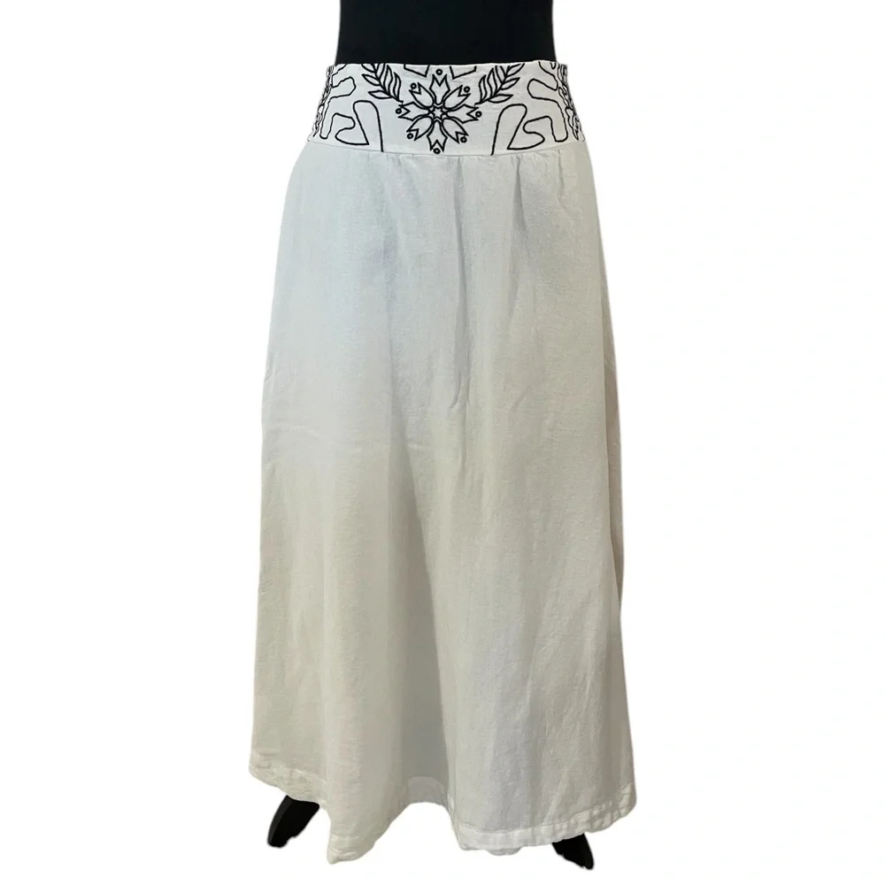 Free People Lotus White and Black Embroidered Long Skirt,Large - Picture 2 of 10